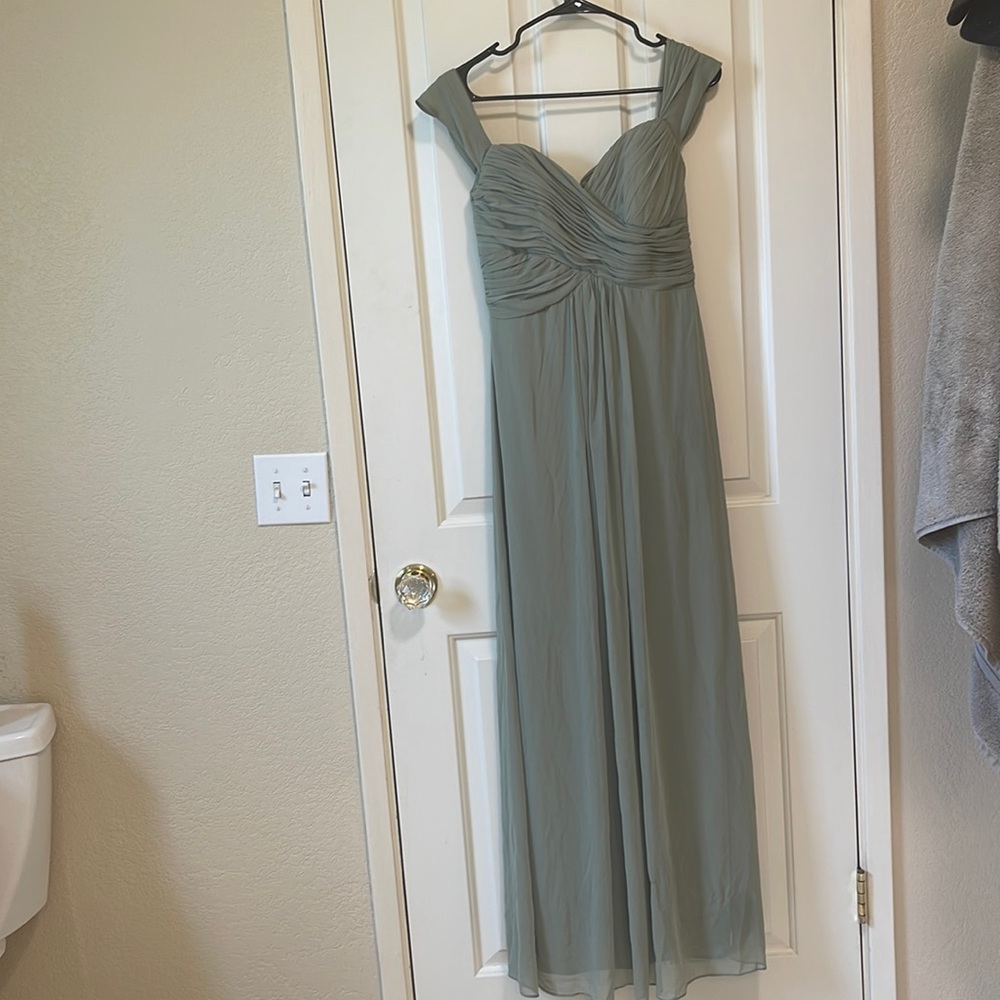Green, off the shoulder floor length dress